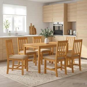 vidaXL Eetkamerset 7 st Beige Massief Eikenhout