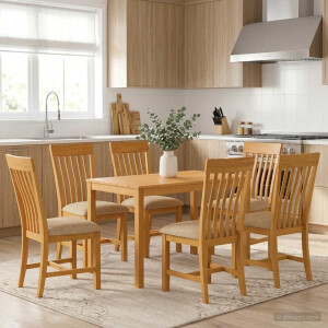 vidaXL Eetkamerset 7 st Beige Massief Eikenhout