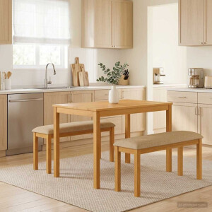 vidaXL Eetkamerset 3 st Beige Massief Eikenhout
