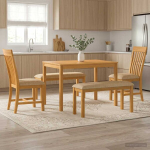 vidaXL Eetkamerset 5 st Beige Massief Eikenhout