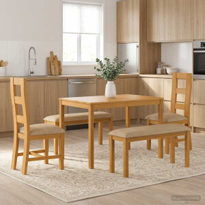 vidaXL Eetkamerset 5 st Beige Massief Eikenhout