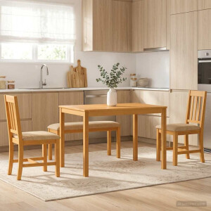 vidaXL Eetkamerset 4 st Beige Massief Eikenhout