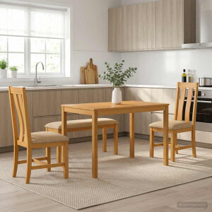 vidaXL Eetkamerset 4 st Beige Massief Eikenhout