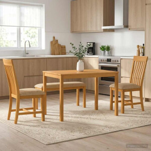 vidaXL Eetkamerset 4 st Beige Massief Eikenhout