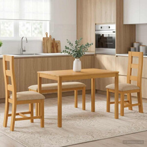 vidaXL Eetkamerset 4 st Beige Massief Eikenhout