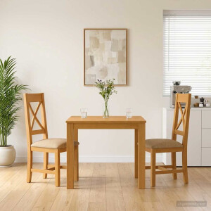 vidaXL Eetkamerset 3 st Beige Massief Eikenhout
