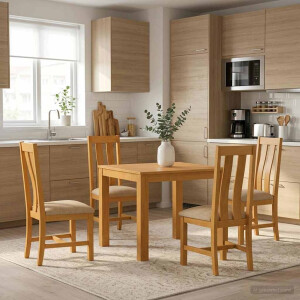 vidaXL Eetkamerset 5 st Beige Massief Eikenhout