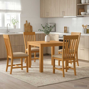 vidaXL Eetkamerset 5 st Beige Massief Eikenhout