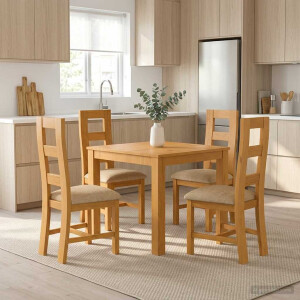 vidaXL Eetkamerset 5 st Beige Massief Eikenhout