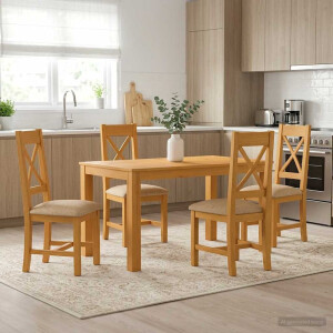 vidaXL Eetkamerset 5 st Beige Massief Eikenhout