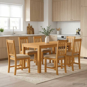 vidaXL Eetkamerset 7 st Beige Massief Eikenhout
