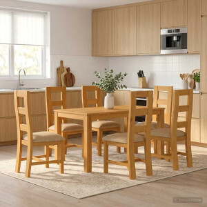 vidaXL Eetkamerset 7 st Beige Massief Eikenhout
