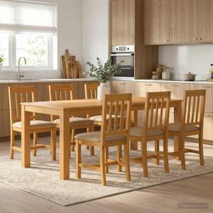 vidaXL Eetkamerset 7 st Beige Massief Eikenhout
