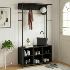 vidaXL Kapstok met schoenenbank Zwart eiken 100 x 32 x 180,5 cm
