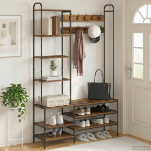 vidaXL Kapstok met schoenenbank Oud hout 120,5 x 34 x 190 cm