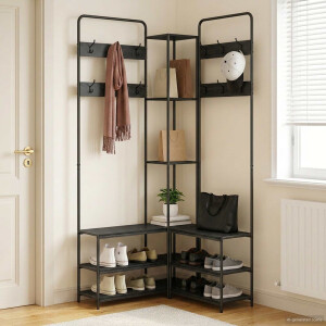 vidaXL Kapstok met schoenenbank Zwart eiken 143 x 30 x 199,5 cm