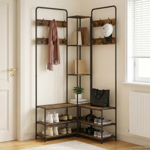 vidaXL Kapstok met schoenenbank Gerookt eiken 143 x 30 x 199,5 cm