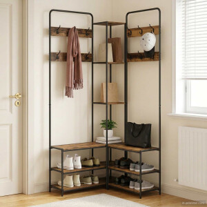 vidaXL Kapstok met schoenenbank Oud hout 143 x 30 x 199,5 cm