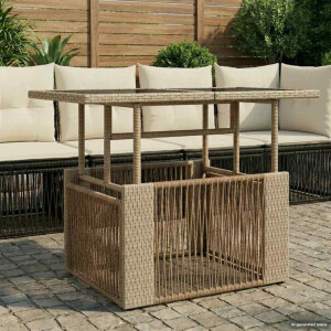 vidaXL Tuinstafel Beige 100 x 55 x 37 cm PE Rattan en Glas