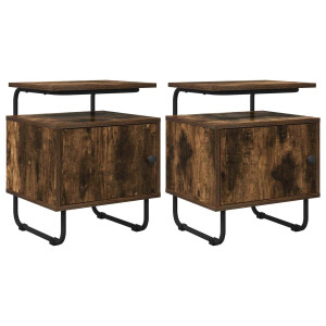 vidaXL Nachtkastje 2 st Gerookt eiken 40 x 36,5 x 50 cm Bewerkt hout