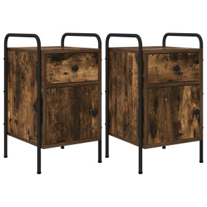 vidaXL Nachtkastje 2 st Gerookt eiken 35 x 36,5 x 61 cm Bewerkt hout