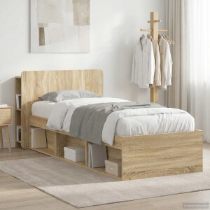 vidaXL Bedframe met opslag Sonoma Eiken 75 x 190 cm Bewerkt hout