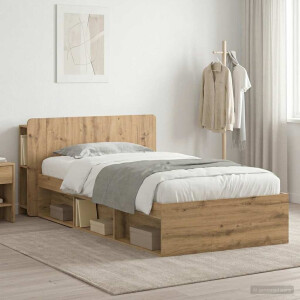 vidaXL Bedframe met opslag Artisanaal eiken 90 x 190 cm Bewerkt hout