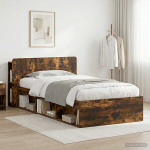 vidaXL Bedframe met opslag Gerookt eiken 90 x 190 cm Bewerkt hout