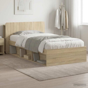 vidaXL Bedframe met opslag Sonoma Eiken 90 x 190 cm Bewerkt hout