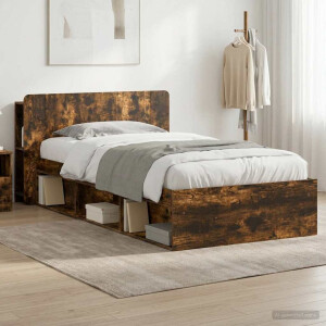vidaXL Bedframe met opslag Gerookt eiken 100 x 200 cm Bewerkt hout