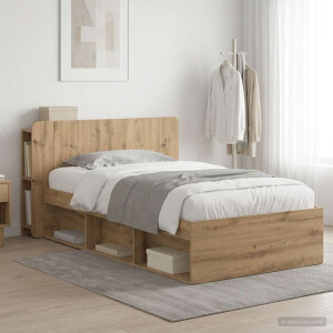 vidaXL Bedframe met opslag Artisanaal eiken 90 x 200 cm Bewerkt hout