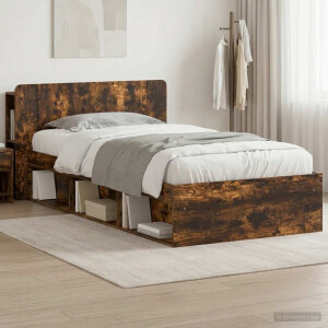 vidaXL Bedframe met opslag Gerookt eiken 90 x 200 cm Bewerkt hout