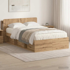 vidaXL Bedframe met opslag Artisanaal eiken 120 x 190 cm Bewerkt hout