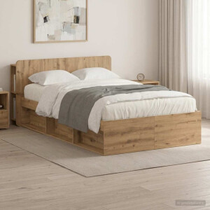 vidaXL Bedframe met opslag Artisanaal eiken 120 x 200 cm Bewerkt hout
