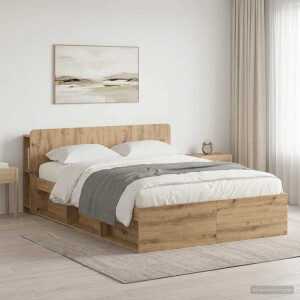 vidaXL Bedframe met opslag Artisanaal eiken 135 x 190 cm Bewerkt hout