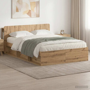 vidaXL Bedframe met opslag Artisanaal eiken 140 x 190 cm Bewerkt hout