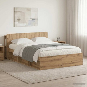 vidaXL Bedframe met opslag Artisanaal eiken 150 x 200 cm Bewerkt hout