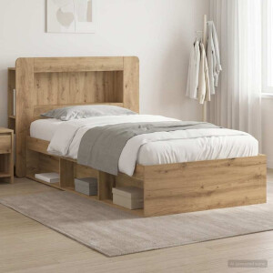 vidaXL Bedframe met opslag Artisanaal eiken 75 x 190 cm Bewerkt hout