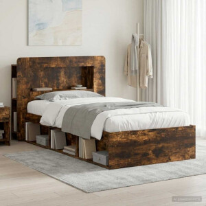vidaXL Bedframe met opslag Gerookt eiken 75 x 190 cm Bewerkt hout