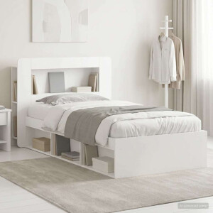 vidaXL Bedframe met opslag met hoofdeinde Wit 75 x 190 cm Bewerkt hout