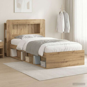 vidaXL Bedframe met opslag Artisanaal eiken 90 x 190 cm Bewerkt hout