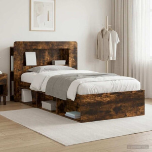 vidaXL Bedframe met opslag Gerookt eiken 90 x 190 cm Bewerkt hout