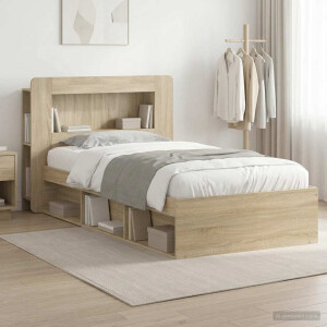 vidaXL Bedframe met opslag Sonoma Eiken 90 x 190 cm Bewerkt hout
