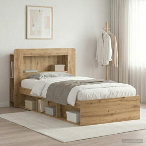 vidaXL Bedframe met opslag Artisanaal eiken 90 x 200 cm Bewerkt hout
