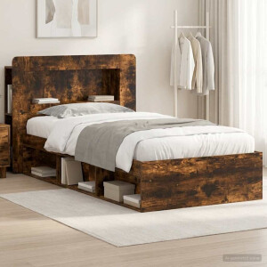 vidaXL Bedframe met opslag Gerookt eiken 90 x 200 cm Bewerkt hout