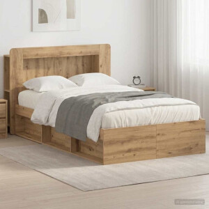 vidaXL Bedframe met opslag Artisanaal eiken 120 x 190 cm Bewerkt hout