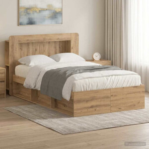 vidaXL Bedframe met opslag Artisanaal eiken 120 x 200 cm Bewerkt hout
