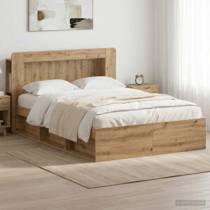 vidaXL Bedframe met opslag Artisanaal eiken 140 x 190 cm Bewerkt hout