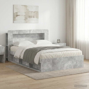 vidaXL Bedframe met opslag Betongrijs 140 x 190 cm Bewerkt hout