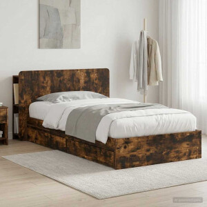 vidaXL Bedframe met opslag Gerookt eiken 75 x 190 cm Bewerkt hout